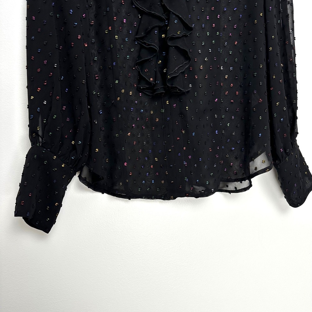 Zadig & Voltaire Twin Mousseline Swiss Dot Ruffle Blouse Black WJCP3514F Small - Picture 7 of 12